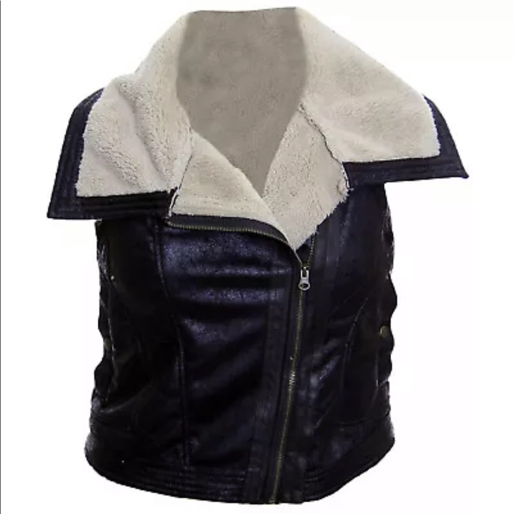 Bar III Faux Leather Sherpa Asymmetrical Vest